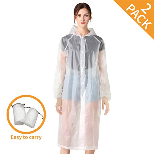 Craftersmark Rain Poncho for Adult Waterproof Rain Ponchos with Drawstring Hood Raincoat for Men Women, 2 Pack EVA Reusable Jacket for Disney Hiking Travel Concerts, Size 58" by 27.5" - Thumbnail 7