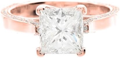 1.40ct GIA Certified Princess & Round Cut Diamond Designer Engagement Ring in 18k Rose Gold