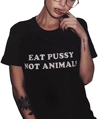 Riojay Women Summer Eat Pussy Not Animals Vegan T-Shirt Short Sleeve Causal Tees Tops