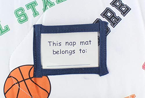 Everyday Kids Toddler Nap Mat with Removable Pillow -Varsity Sports- Carry Handle with Fastening Straps Closure, Rollup Design, Soft Microfiber for Preschool, Daycare, Sleeping Bag - Ages 2-4 Years