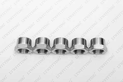 LTWFITTING Bar Production Stainless Steel 316 Pipe Hex Bushing Reducer Fittings 1" Male x 3/4" Female NPT Fuel Water Boat (Pack of 5)