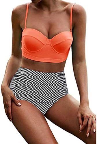 REYO Women's Two Piece High Waist Bikini Set Swimsuit Beachwear Female Retro Bathing Suit