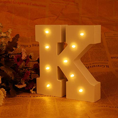 Lannmart Romantic Indoor Letter Lumineu Wall Night Lamp White Wooden Letter K LED Marquee Sign Alphabet Light UP Night Light - Thumbnail 5