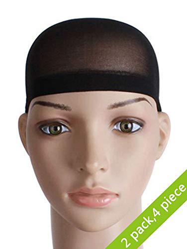 XXTAXN Stocking Wig Caps for Men Women,Black,4 Piece,2 Pack