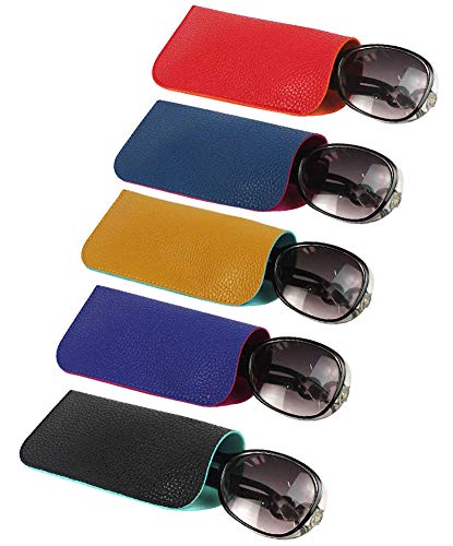 [5 PACK - Large Pouch], JAVOedge 2 Tone Color Style Soft Pouch Eyeglass Storage Case w/Microfiber Eyeglasses Cloth