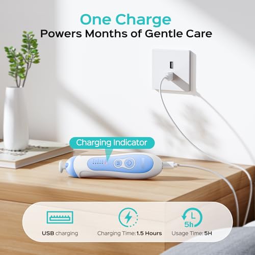 COSLUS C52 Baby Nail Trimmer Rechargeable: CPC Certified & Quiet Design - Gentle Baby Nail File for Trimming, Electric Baby Nail Kit with 5 Modes & 6 Grinding Heads for Infant toddler Kid, Baby Blue