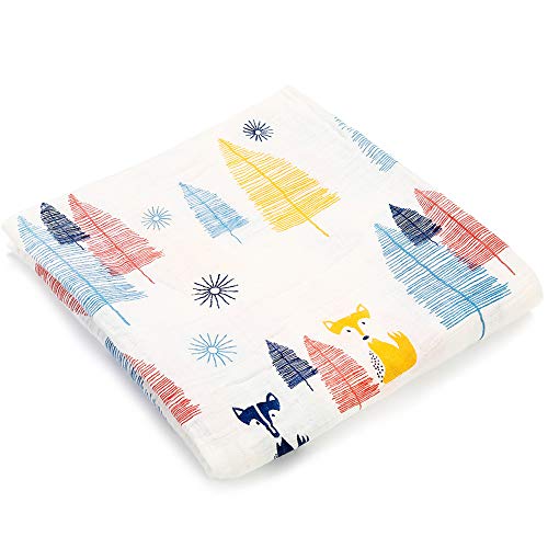 Muslin Swaddle Blankets Silky Soft 100% Cotton Absorbent 1 Pack 47×40 inch Large Muslin Swaddle Baby Shower Gift for Girl and Boy (Color NO8)