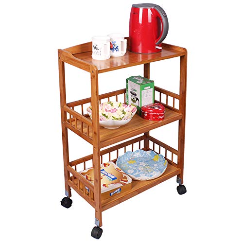 image for DlandHome 3-Tier Storage Shelf Unit On Wheels, Bamboo Storage Utility 