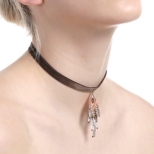 BeadChica Handmade Tribal Geometric Style Beaded Dangle Choker Necklace for Women (Color 3)
