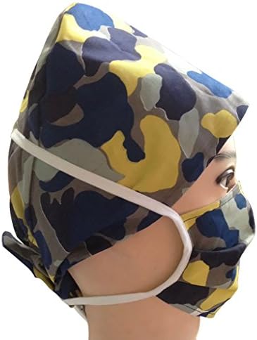 SMWOOD Unisex Printed Bouffant Scrubs Hat Surgical Nurse Doctors Cap And Mask