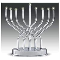 Aviv Judaica 9660 Highly Polished Chrome Plated Battery Operated LED Menorah, Gray