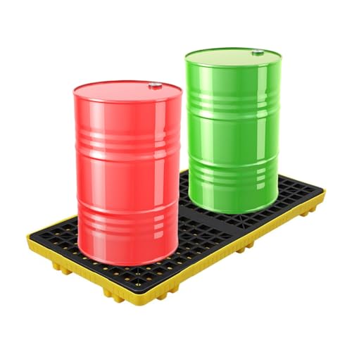 HJZALMI Plataforma Contención Derrames Industrial, Tarima Antiderrames De Plástico 2 Tambos, Bandeja Derrames Modular Paleta Rejilla Y Bolsillos Montacargas,Sumidero De 35L, 47.2x23.6x3.9in
