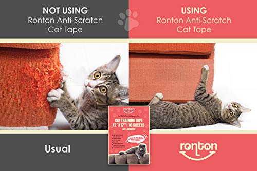 Ronton Cat Scratch Deterrent Tape - 12 in X 17 Anti Scratch Tape for Cats | 100% Transparent Clear Double Sided Training Tape | Pet & Kid Safe | Furniture, Couch, Door Protector (10 Sheet)