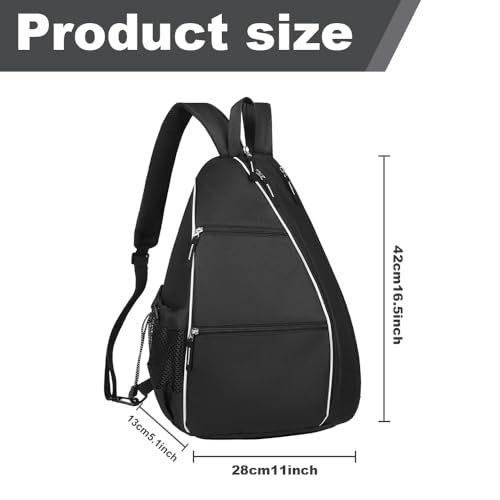 TONGIHS 1 Piece Pickleball Bags – Reversible Crossbody Sling Bag/Backpack – Pickleball Sling Bags – Contains Rackets, Balls and Accessories (Black)