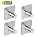 Adhesive Wall Hook, 4 Pack Stainless Steel Key Hook, Self Sticky Heavy Duty Metal Hook, Strong No Drill Damage Free Waterproof Hook for Coat Robe Towel Coffee Mug, for Bathroom Shower Kitchen Office