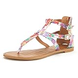 DREAM PAIRS Women's Gladiator Ankle Strap Thong With Two Adjustable Buckles Accent Summer Flat Sandals