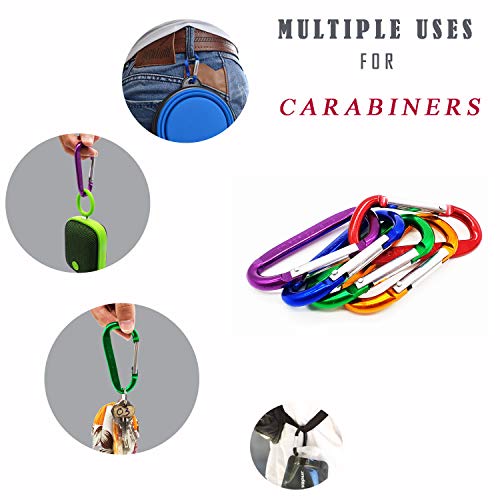 Eastern Horses 5PCS 3"/8cm Carabiner Keychain Aluminum Random Multiple Color, D Shape Buckle Pack Light Weight Spring Loaded, Used for Camping, Traveling, Fishing, Hiking, Badge, Water Bottle - Thumbnail 2