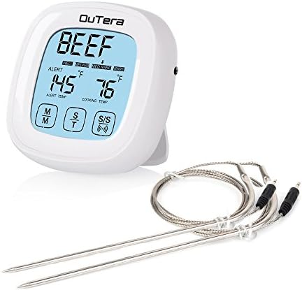 OuTera Oven Digital Thermometer Best Stainless Steel Probe to Leave In Oven, BBQ, Grill or Turkey Smoker Accurate Digital Best Grill Cooking Thermometers with Countdown