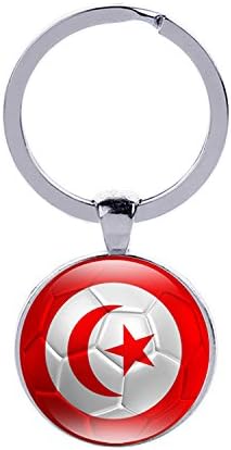 2018 FIFA World Cup - The Republic of Tunisia National Flag Football Pattern Keychain ,2018 Russia Football Match, World Cup Jewelry, Photo Glass Dome Jewelry, Glass Cabochon Key Ring, Gifts