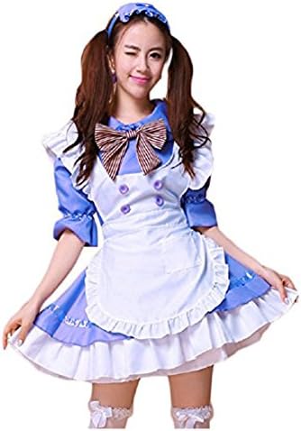 Beauty Bloom Women's Anime Cosplay French Apron Maid Dress Costume, Blue Size XL