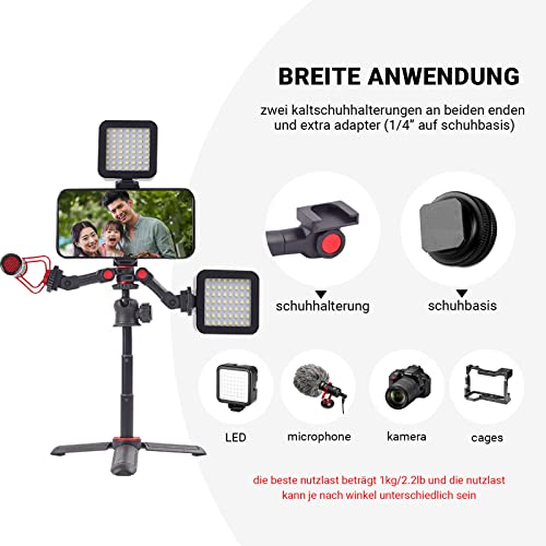 MOSHUSO Universal Dual Cold Shoe Extension Mount with 1/4 Shoe Adapter