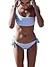 Shele Women's Sexy One Shoulder Bikini Set Two Piece Stripe Low Waist Swimsuit (Blue, S)