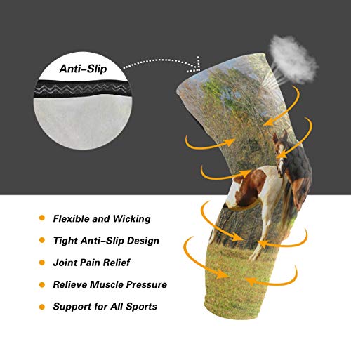Chu warm Knee Sleeve Pin Horses and Autumn Full Leg Brace Compression Long Sleeves Pads for Meniscus Tear, Arthritis, Running, Workout, Basketball, Sports, Men and Women 1 Pair