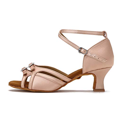 CLEECLI Women's Ballroom Salsa Latin Dance Shoes Adjustable Forefoot Desingn 2" Heel ZB11(8,Nude-2")