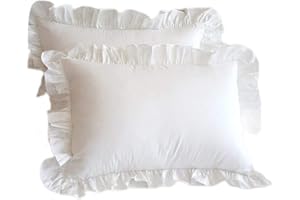 Ruffled Pillow Cover, Cotton Vintage Princess Style Cushion Cover, Ruffled Decorative Cushion -48X74Cm, White