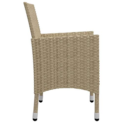 vidaXL Bistroset 3-TLG. Gartenmöbel Balkonset Balkonmöbel Gartenset Sitzgruppe Gartengarnitur Tisch Stühle Poly Rattan Hartglas Beige – Bild 8