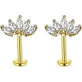 Niaspi 16G Stainless Steel CZ Labret Monroe Lip Rings Conch Helix Tragus Cartilage Flat Back Earrings Studs Hypoallergenic Body Piercing Jewelry 8mm