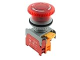 Alpinetech MBL30 Red 30mm 1NC Emergency Stop Push Button Switch Estop EPO Mushroom Switch 24V AC/DC LED Illuminated