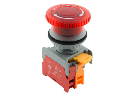 Alpinetech MBL30 Red 30mm 1NC Emergency Stop Push Button Switch Estop EPO Mushroom Switch 24V AC/DC LED Illuminated