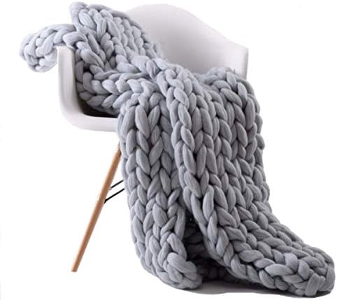 HooyFeel Chunky Knit Blanket Handmade Bulky Sofa Pet Mat Soft Knitting Throw Bed Rug Blanket Bedroom Decor,Grey,31''x31''