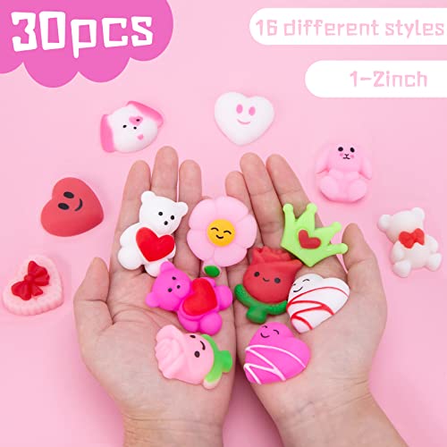 LovesTown 30PCS Valentines Day Mochi Squishy Toys, Mini Kawaii Squishies Stress Relief Fidget Toys for Valentine\'s Day Goodie Bag Fillers Party Favors