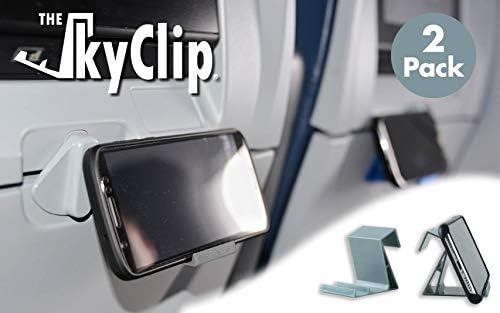 The SkyClip - (Gray, 2 Pack) Airplane Cell Phone Seat Back Tray Table Clip and Sturdy Phone Stand, Compatible with iPhone, Android, Tablets, and Readers