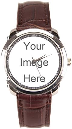 Custom Personalized Photo or Text Designable Men's Brown Leather Band Watch