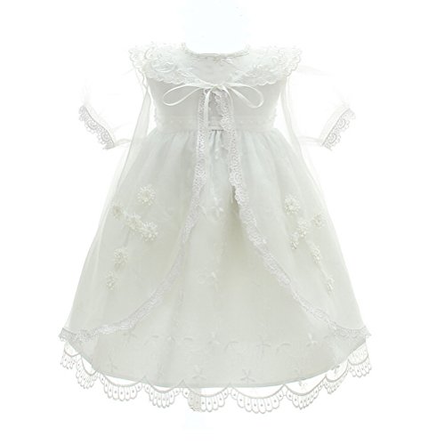 Baby Girl 3PCS Christening Dress Embroidery Jesus and Cross Baptism Party Dresses for Baby Girls Ivory White