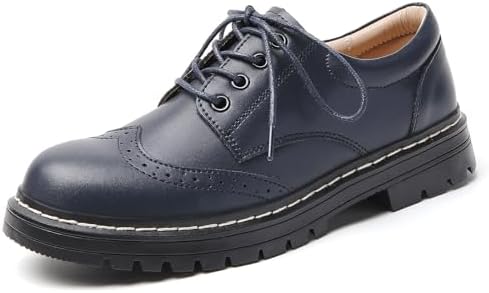 Amazon.com | Women's Black Leather Lace Up Chunky Platform Oxford