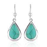 925 Sterling Silver Green Reconstructed Turquoise Gemstone Pear Tear Drop Dangle Earrings
