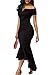 Ebbizt Womens Juniors Fashion 2017 Off Shoulder V Neck High Low Bodycon Mermaid Prom Evening Party Midi Dress Black Large