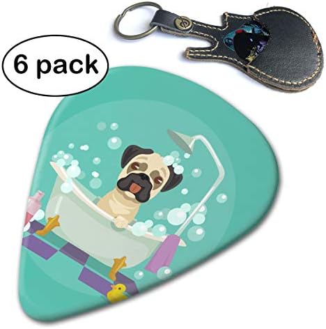 Queendesign Pug Dog in Bathtub Grooming 351 Shape Classic Celluloid Guitar Picks 6 Pack for Electric Guitar,Mandolin,Bass Assorted Light Medium Heavy Gauge