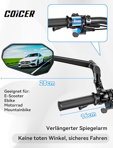 Bicycle Mirror for E-Bike Left, 360° Foldable & Rotatable Bicycle Rear View Mirror with Large Mirror Surface, Bicycle Mirror Left for Ebikes, Mirror for Bicycle, Impact-Resistant Real Glass, Bicycle