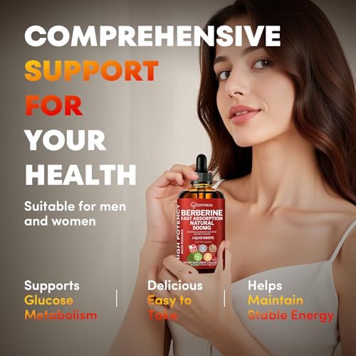 JUYIHEAL Berberine Supplements, 500mg Berberine HCL for Healthy Lipid (Fat) & Glucose Metabolism, Pure, Vegan, Alcohol & Sugar Free Berberine Drops - 120ML Liquid