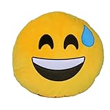 Emoji Comfort Emoji Smiley Round Yellow Emoticon Cushion Stuffed Plush Toy Various Designs (Sweat)