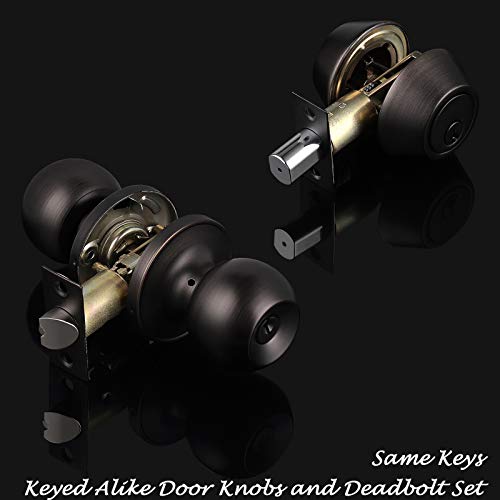 (2 Set) knobelite Keyed Alike Entry Door Knobs and Double Cylinder