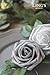 Ling's moment Artificial Flowers Roses 50pcs Real Looking Shimmer Silver Grey Fake Roses w/Stem for DIY Christmas Tree Xmas Wedding Party Centerpieces Arrangements Party Decor