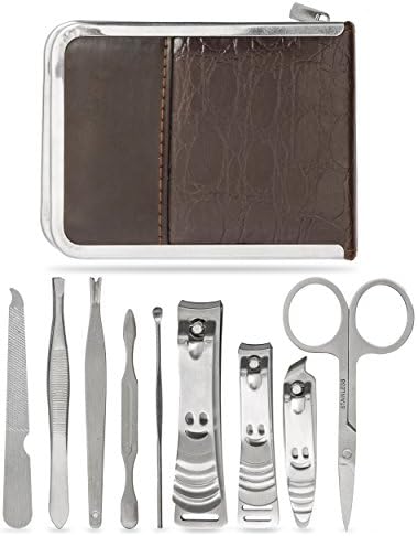 Manicure Set - Nail Kit - Pedicure Kit - Grooming Care Tools for Men and Women - Leather Travel Case with Fingernail Clippers, Toe Nails Clipper, and Nail File Buffer - Stainless Steel Tools