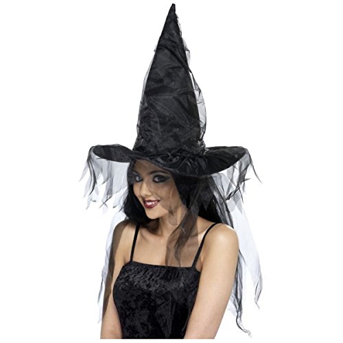 Smiffy's Women's Witches Hat with Netting, Black, One Size, 34953