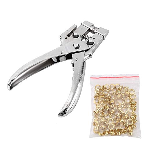Ausla Eyelet Punch Pliers, Professional Leather Hole Punch Tool for Shoes Bags DIY Craft with 100 Brass 4.5mm Grommets Set